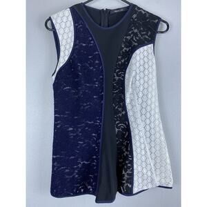 NWOT Derek Lamb Sz 8 Navy Black White Panels Lace Sleeveless Sculpted Top